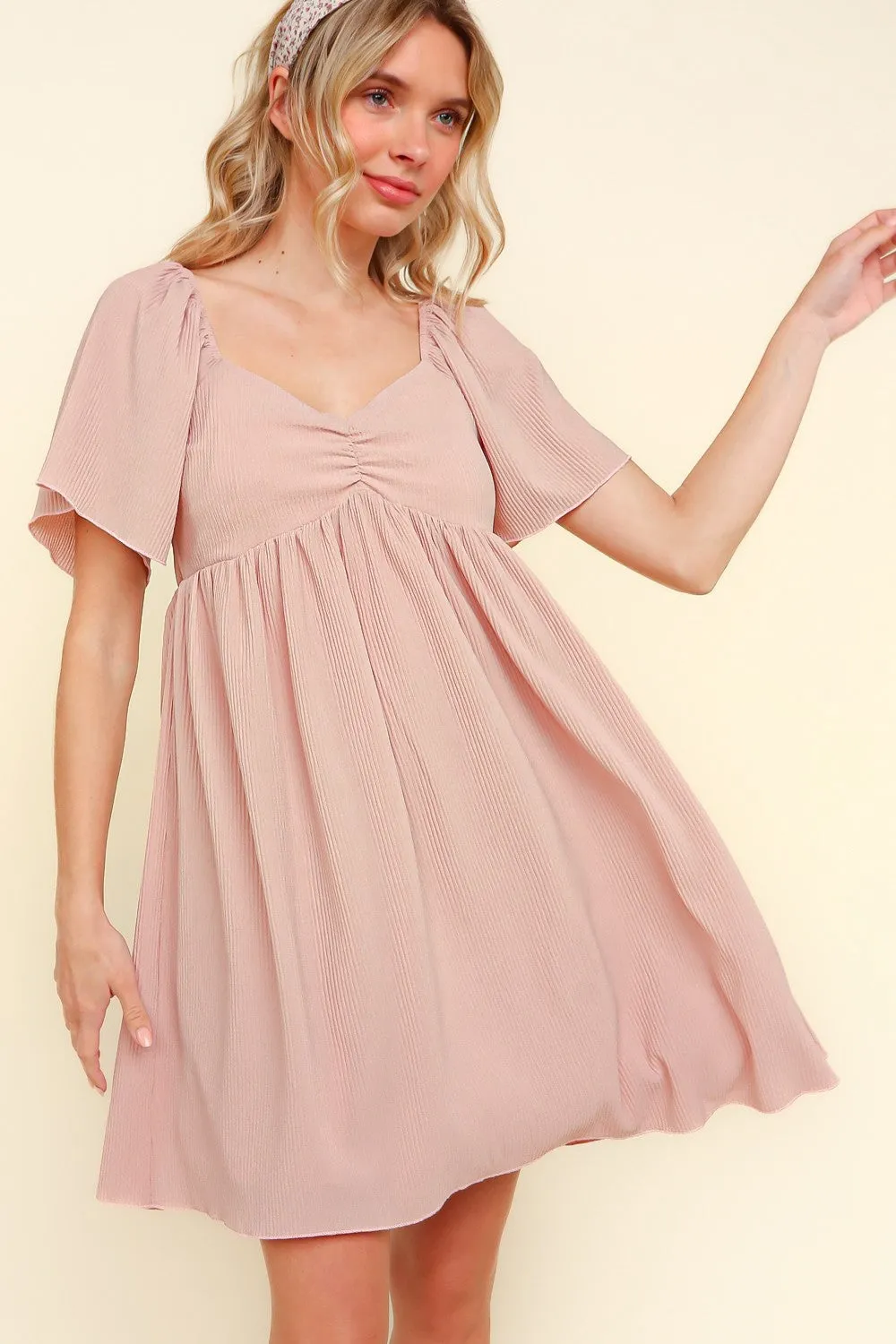 SOLID PLEATED DRESS LINED