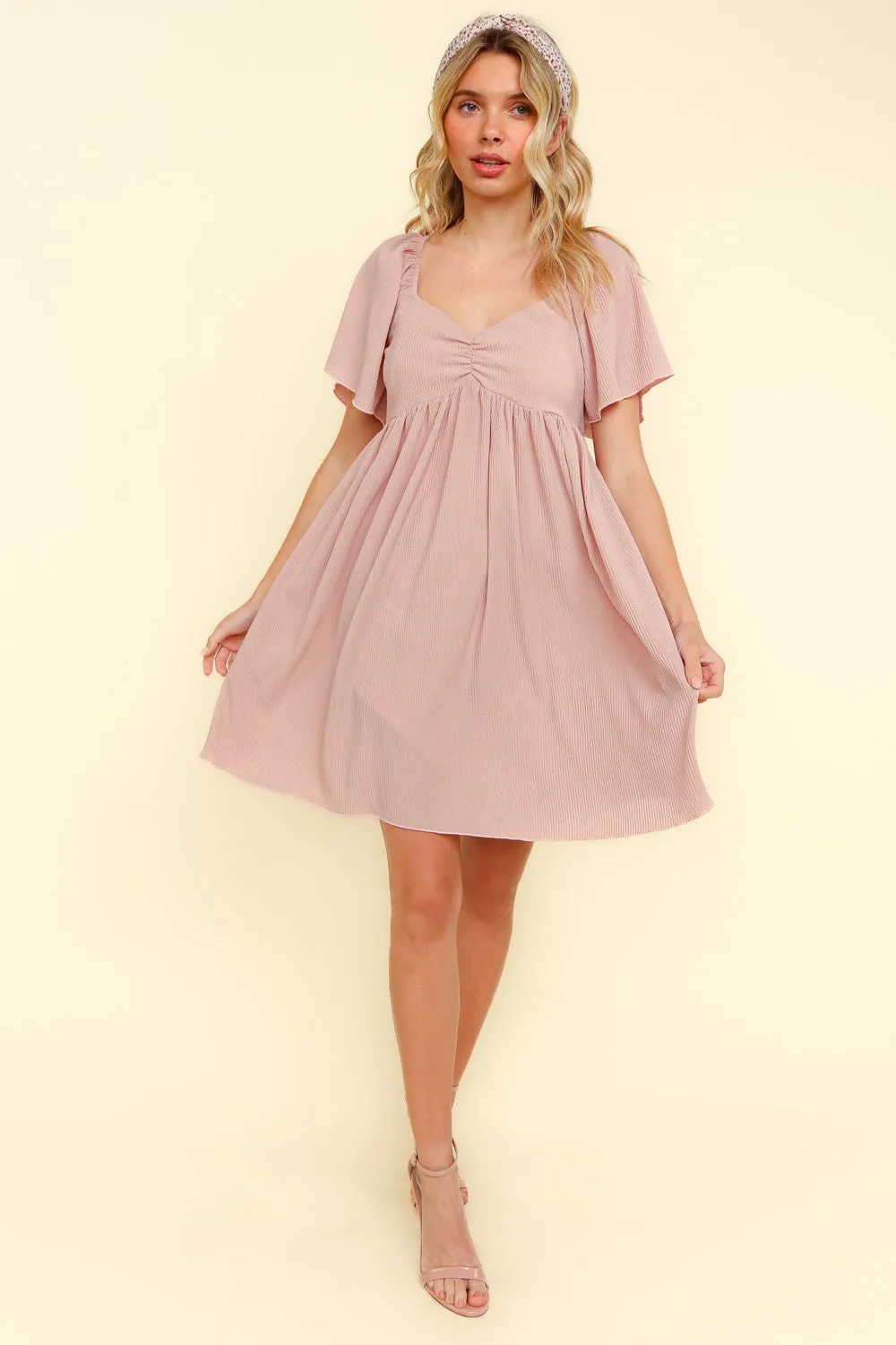 SOLID PLEATED DRESS LINED
