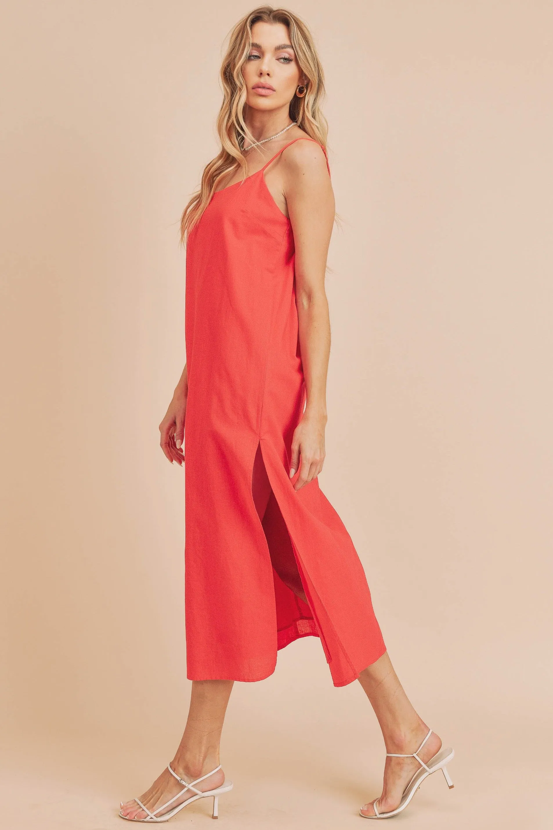 Spaghetti Strap Linen Midi Dress