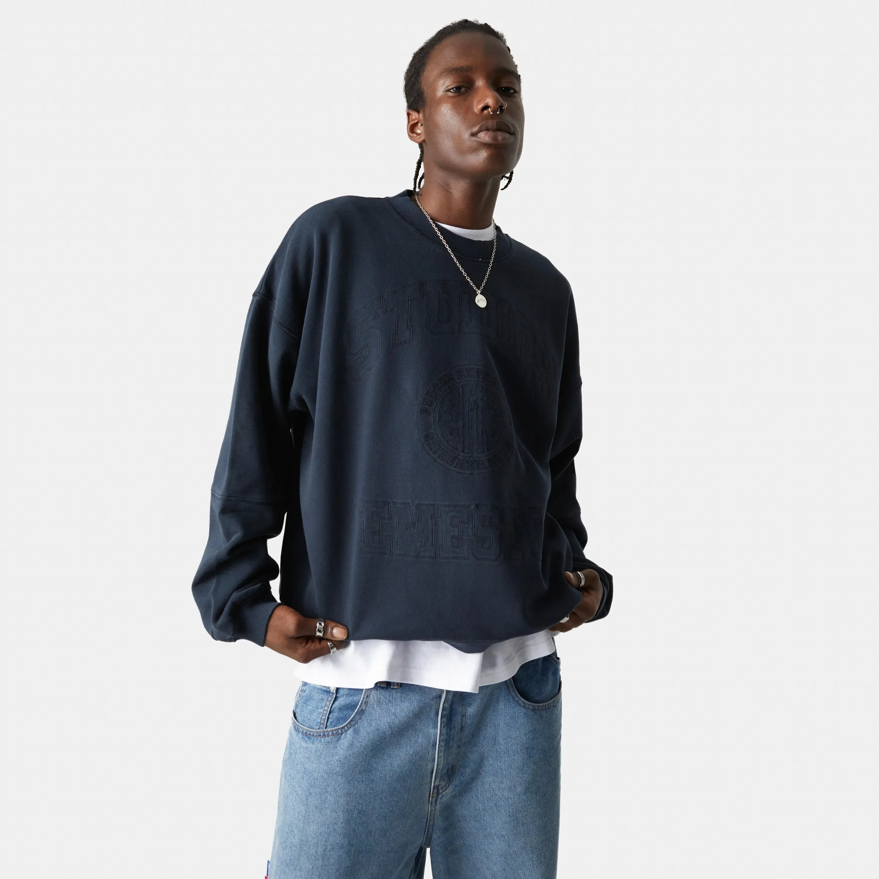 Streak Navy Oversized Crewneck