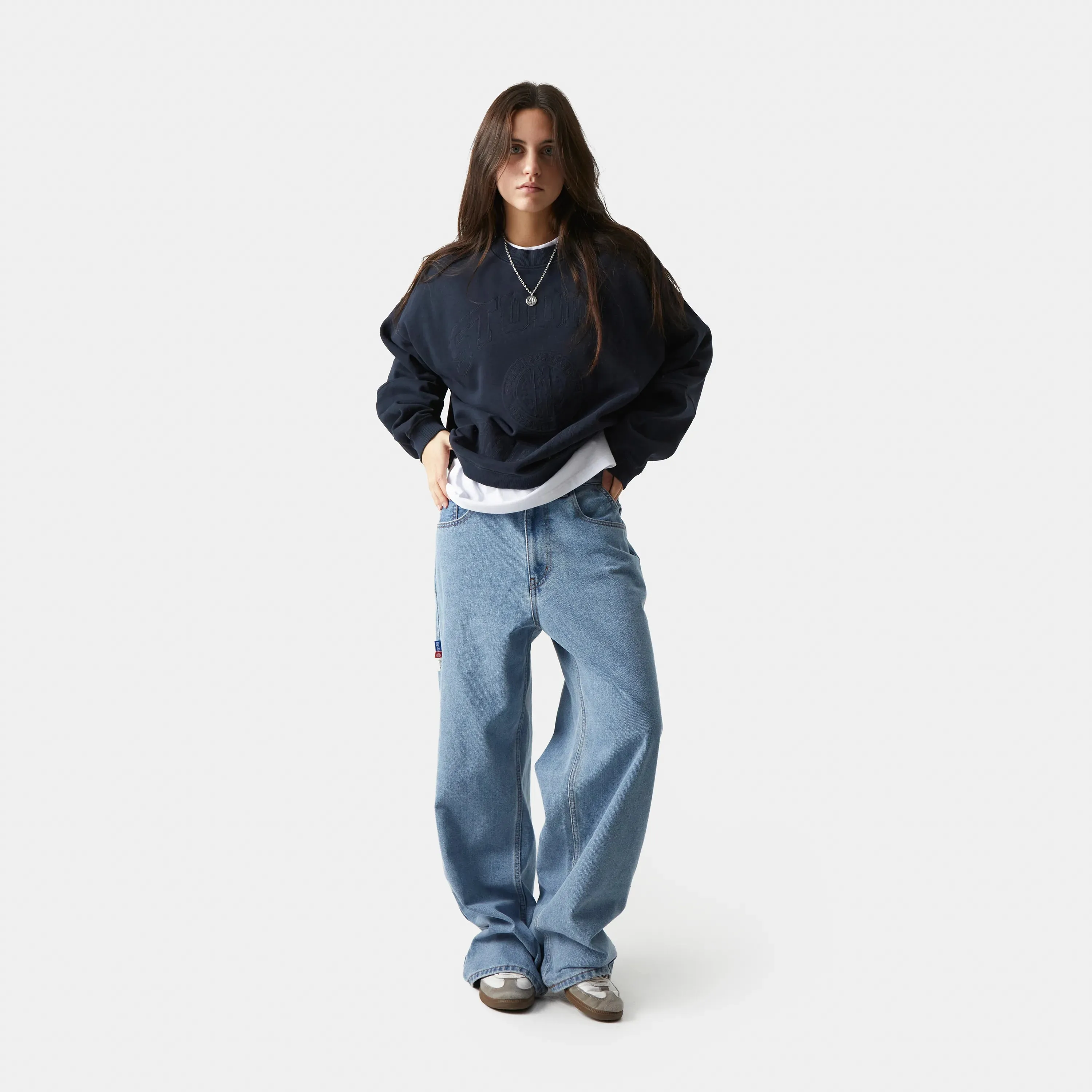Streak Navy Oversized Crewneck