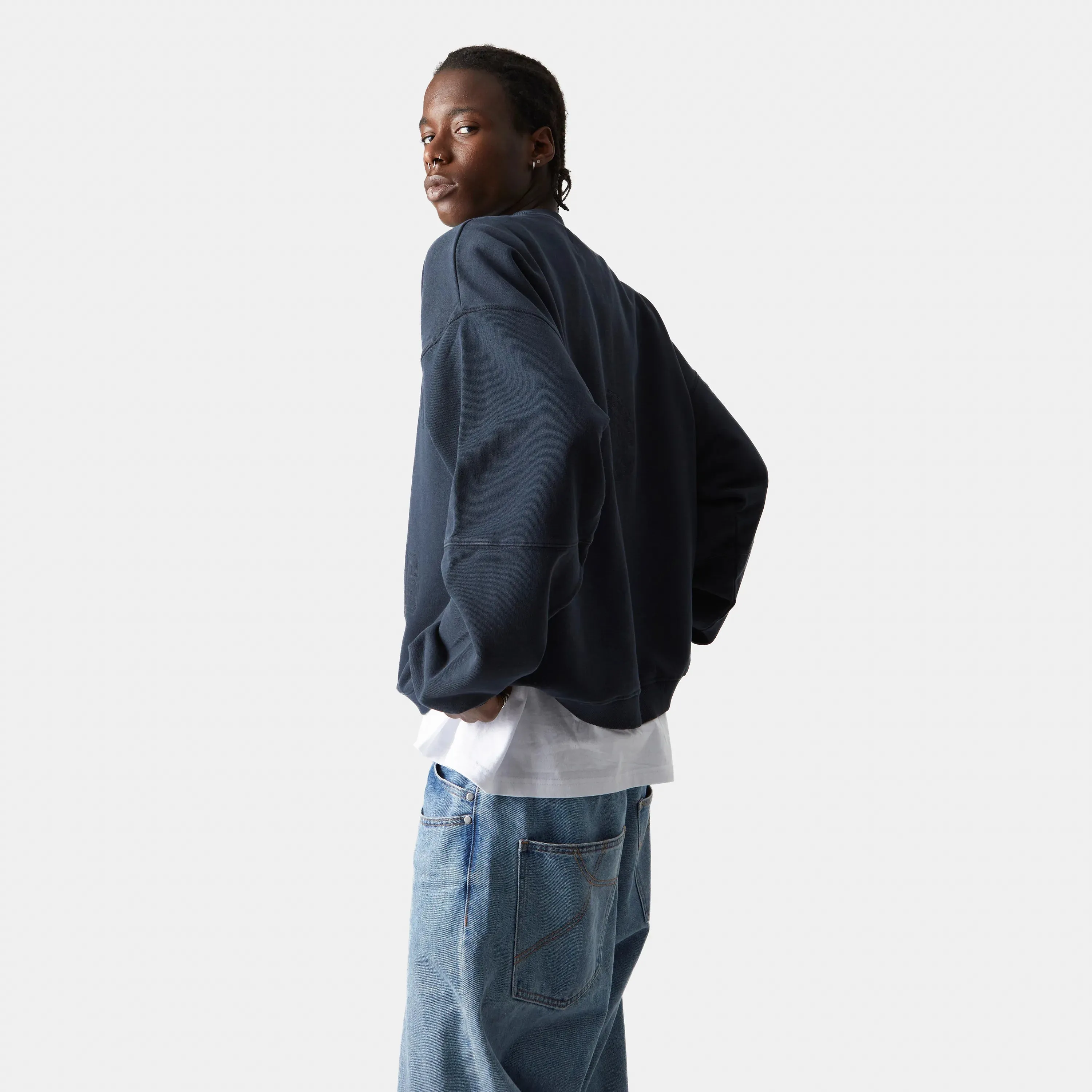 Streak Navy Oversized Crewneck