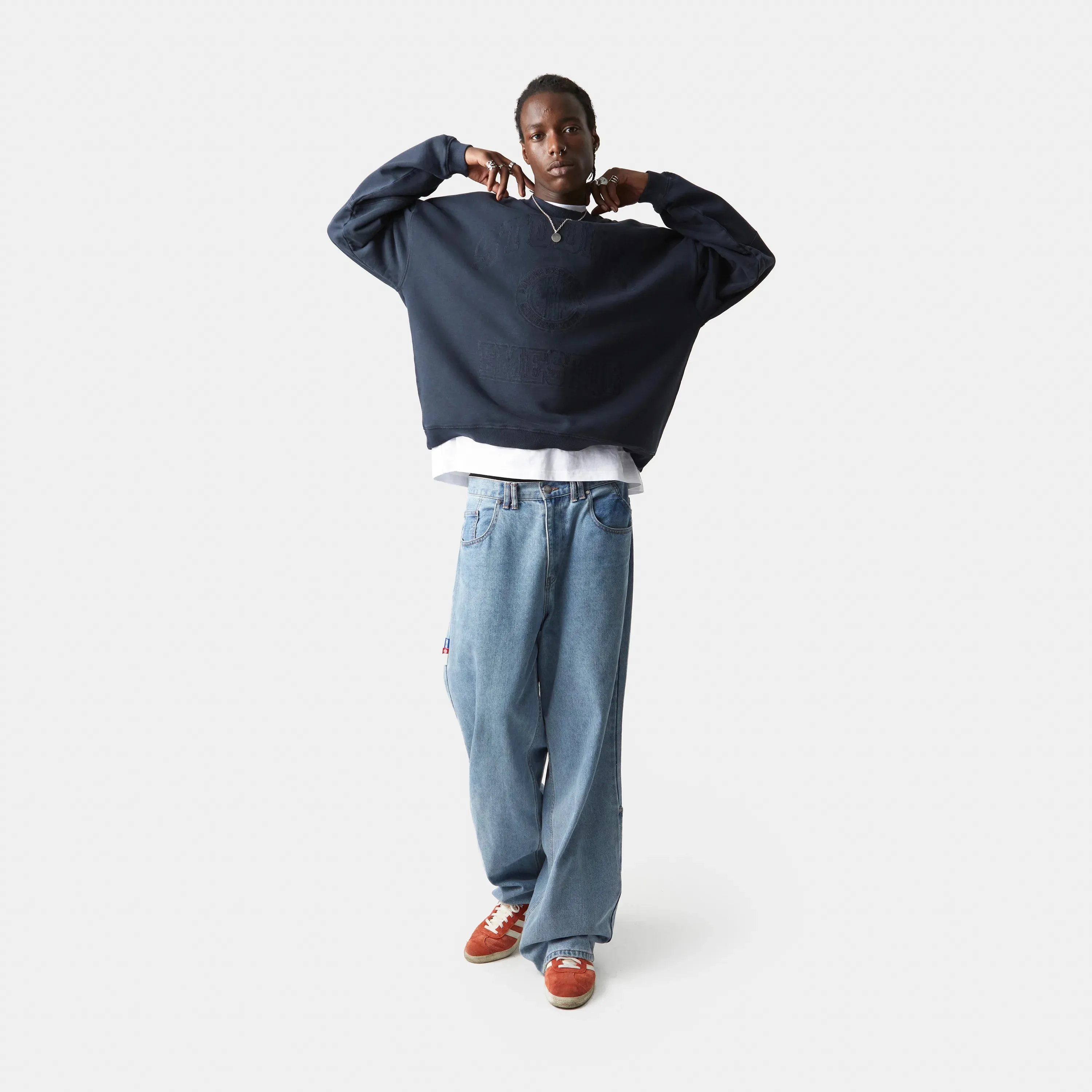 Streak Navy Oversized Crewneck