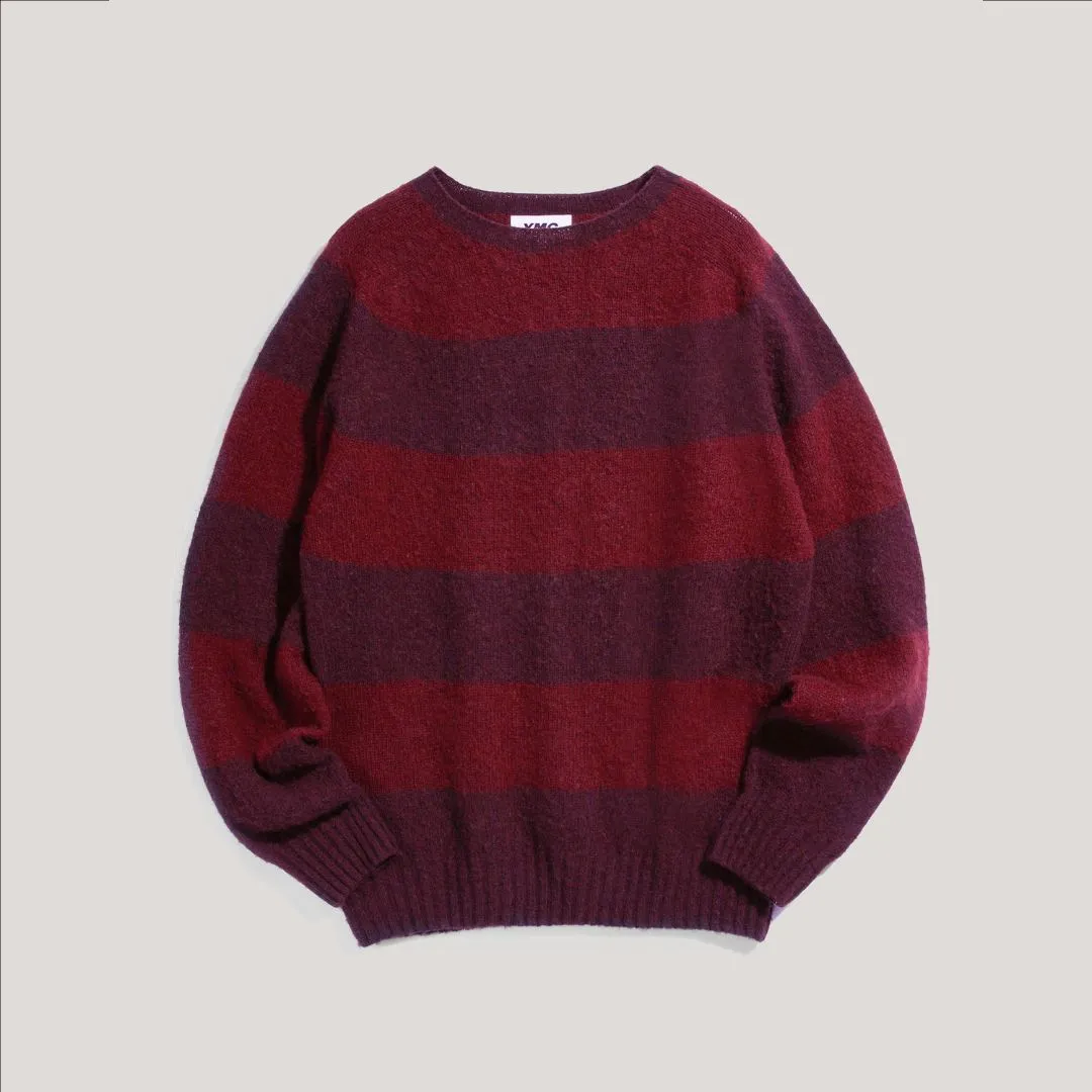 Suedehead Stripe Crew Knit Sweater (Burgundy Stripe)
