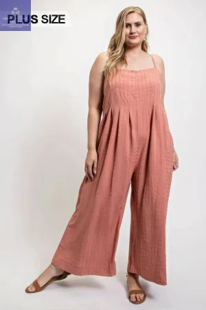 Texture Woven Sleeveless Jumpsuit With Side Button