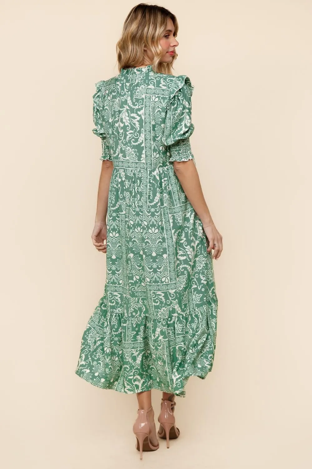 TIERED FLORAL MIDI DRESS W/ SIDE POCKETS