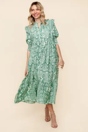 TIERED FLORAL MIDI DRESS W/ SIDE POCKETS