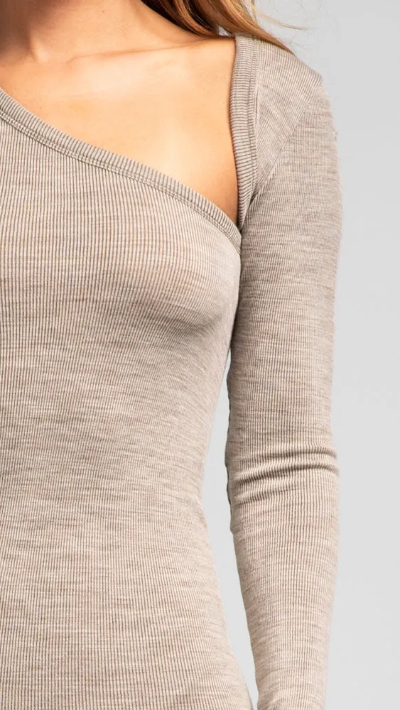 Tubular Merino Asym Dress - Oatmeal
