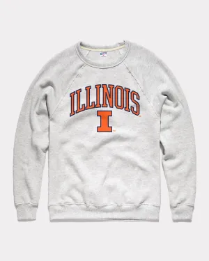 Univ of Illinois Varsity Arch Ash Grey Crewneck