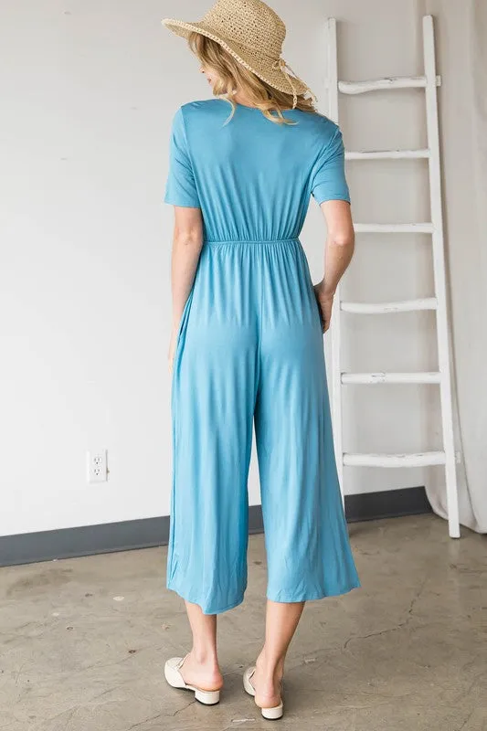V-Neck Short Sleeve Jumpsuit - Denim