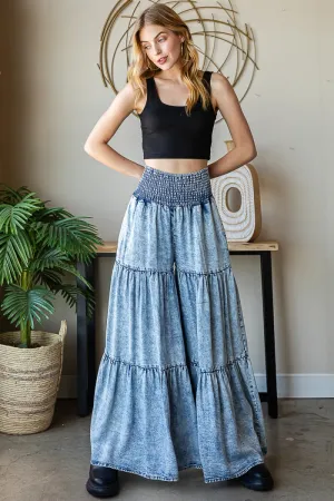 Washed Tencel Tiered Wide Pants