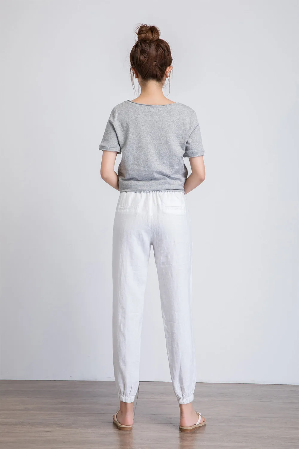 white linen pants, linen trousers, tapered trousers, high waisted trousers 1943