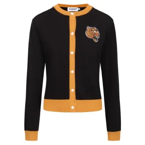 Women's black embroidered yellow cardigan sweater