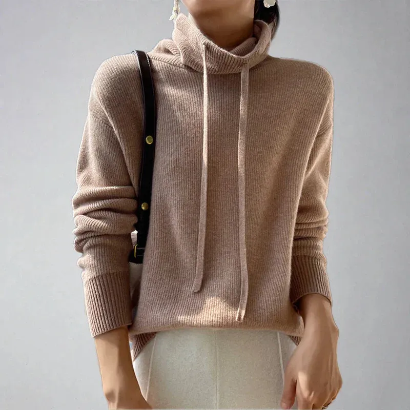Women's Cozy Cashmere Turtleneck Jumper with Drawstring | Ideal for Autumn/Winter