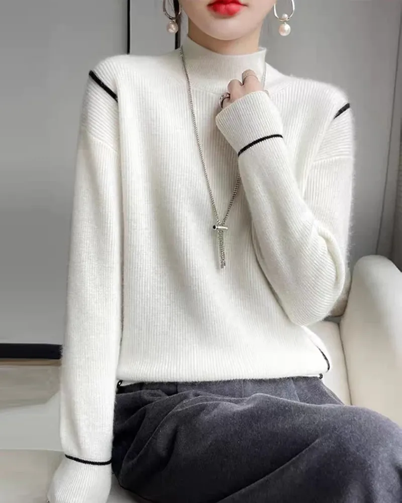 Women's Elegant Mock Neck Woolen Jumper  | Ideal for Autumn/Winter