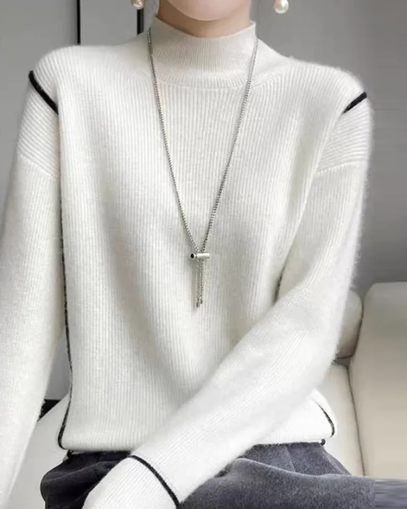 Women's Elegant Mock Neck Woolen Jumper  | Ideal for Autumn/Winter