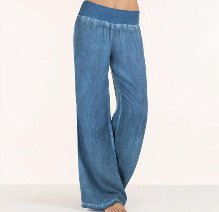 Women's Large Casual Thin Wide Leg Trousers Pants