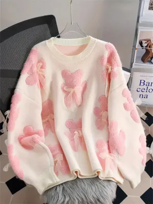 Women's Playful Bear and Bow Knot Knitted Jumper | Ideal for Autumn/Winter