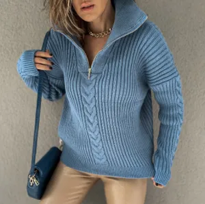Women's Warm Half-zip Cable Knit Jumper with Patterened Design | Ideal for Autumn/Winter