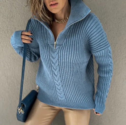 Women's Warm Half-zip Cable Knit Jumper with Patterened Design | Ideal for Autumn/Winter