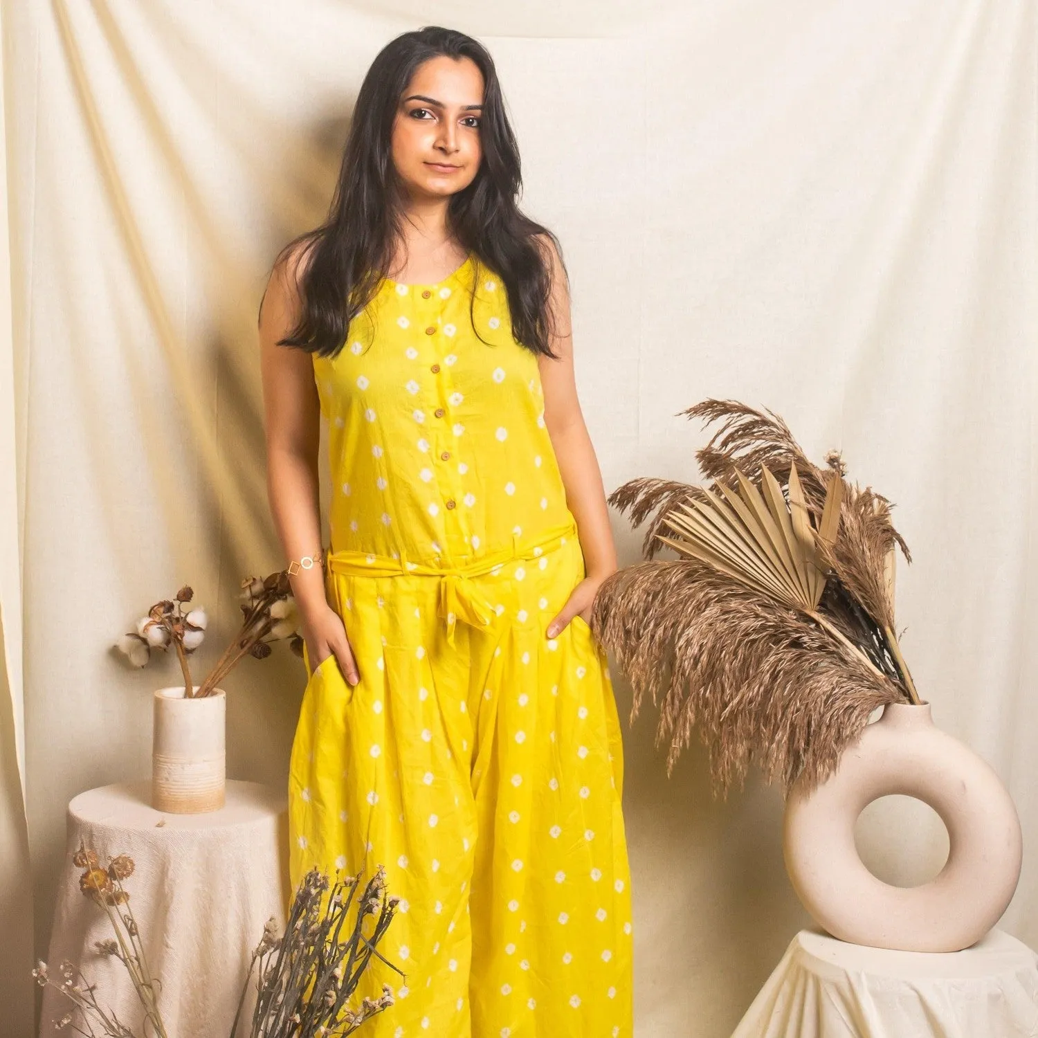 Yellow Bandhani Jumpsuit